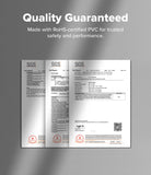 Pen Holder | Name Tag (2P) - Three overlapping SGS test report documents displayed on a gray gradient background, with the headline 'Quality Guaranteed' and supporting text about RoHS-certified PVC for trusted safety and performance.