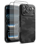 [Bundle] iPhone 17 Pro Max | Onyx Magnetic - iPhone 17 Pro Max | Onyx Magnetic - Black camo phone case with magnetic lens protectors and a glass screen protector.