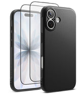 [Bundle] iPhone 17 | Onyx Magnetic - Black textured phone case and two glass screen protectors for iPhone 17.