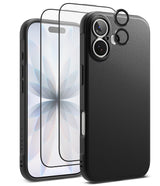 [Bundle] iPhone 17 | Onyx Magnetic - Black iPhone case with screen protector and lens covers floating in front.