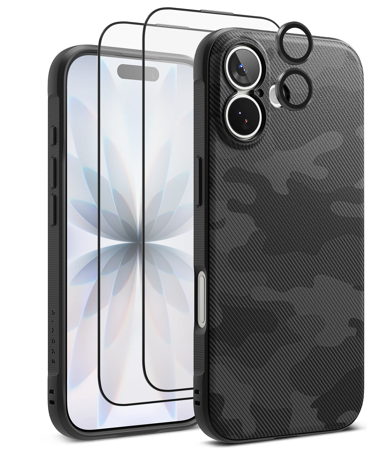[Bundle] iPhone 17 | Onyx Magnetic - Black camo phone case with screen protector and lens covers for iPhone 17.