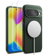 [Bundle] Google Pixel 10 Case | Onyx Magnetic - Dark green magnetic phone case with a white charger and screen protector.