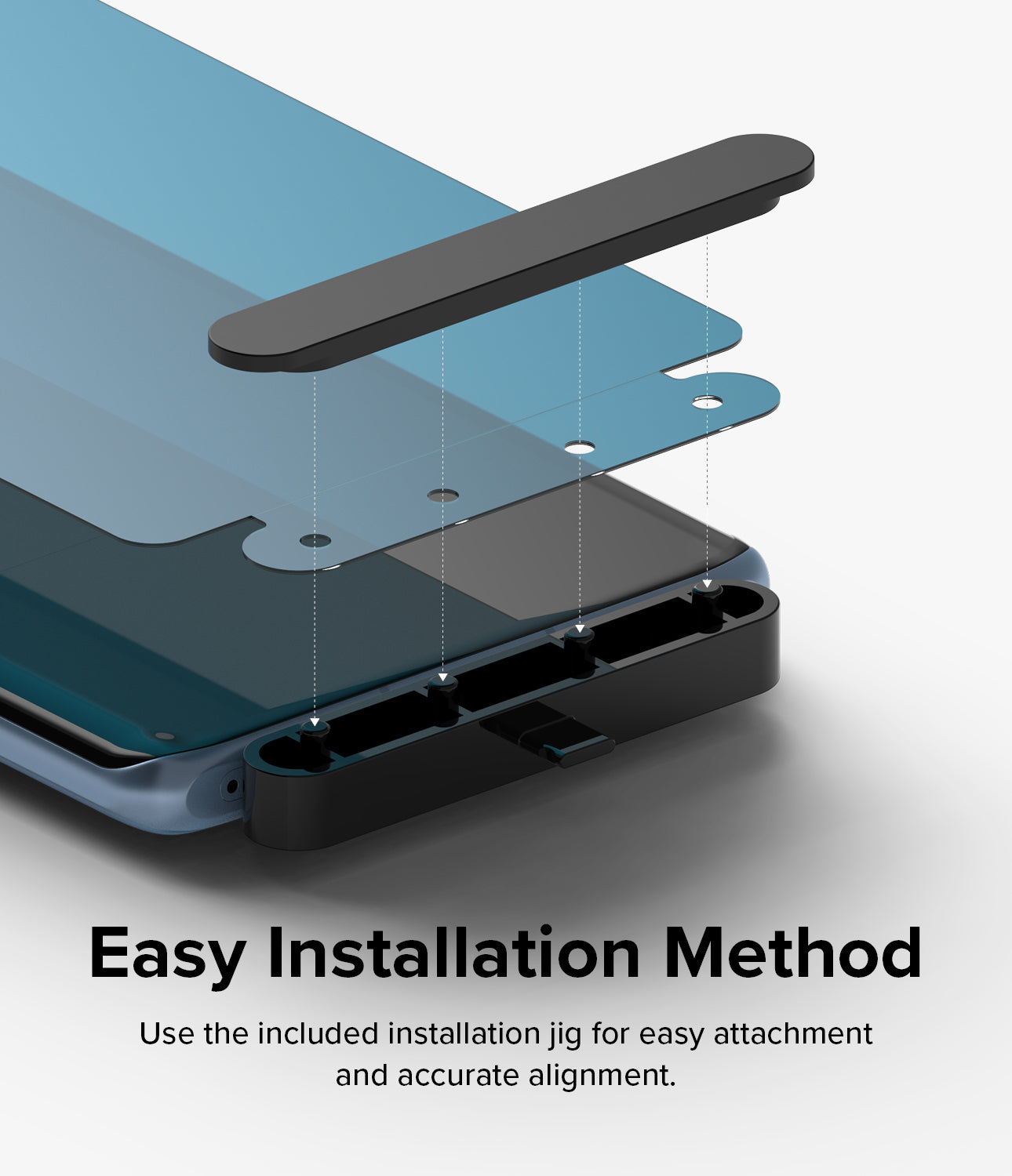 OnePlus 12R Screen Protector | Dual Easy Film - Easy Installation Method. Use the included installation jig for easy attachment and accurate alignment