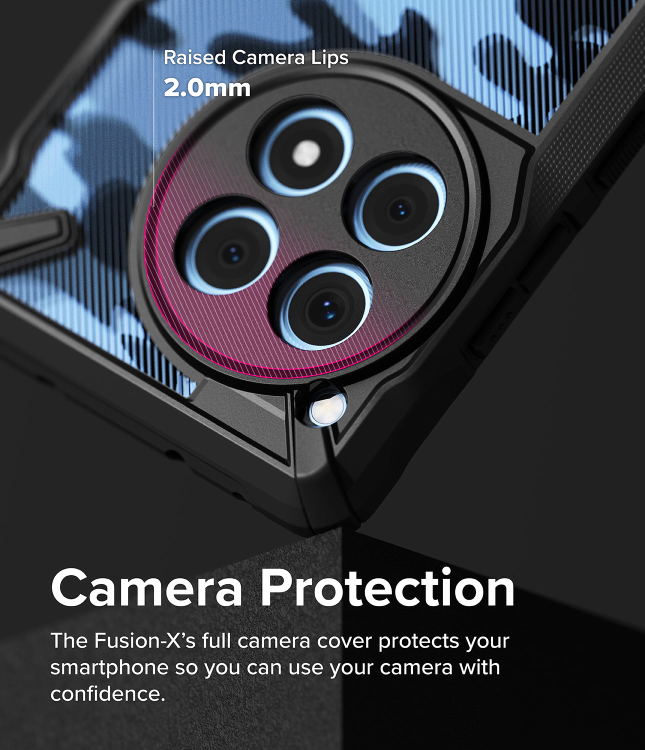 OnePlus 12R Case | Fusion-X Camo Black - Camera Protection. The Fusion-X's full camera cover protects your smartphone so you can use your camera with confidence.