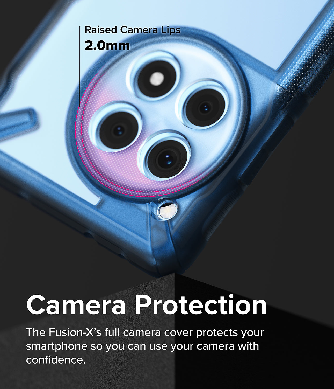 OnePlus 12R Case | Fusion-X Space Blue - Camera Protection. The Fusion-X's full camera cover protects your smartphone so you can use your camera with confidence.
