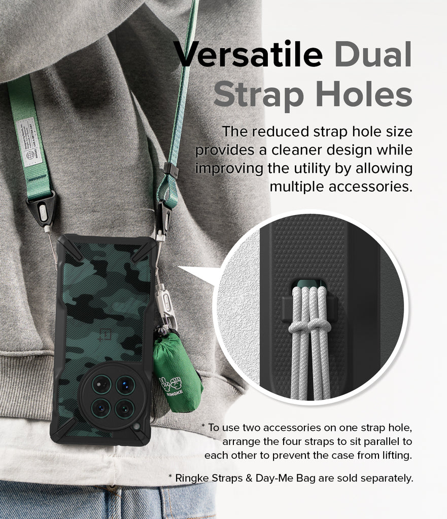 OnePlus 12 Case | Fusion-X - Versatile Dual Strap Holes. The reduced strap hole size provides a cleaner design while improving the utility by allowing multiple accessories.