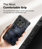 [Bundle] OnePlus 13 | Fusion-X - Bundle: OnePlus 13 | Fusion-X - Hand holding a camo OnePlus 13 in a Fusion-X case with textured side grips.