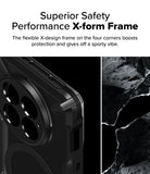 [Bundle] OnePlus 13 | Fusion-X Magnetic - Close-up of a black phone case with a reinforced X-shaped corner frame next to rock textures.