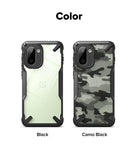 Ringke Fusion-X for OnePlus 15R case, one black and one camo black, on a white background.