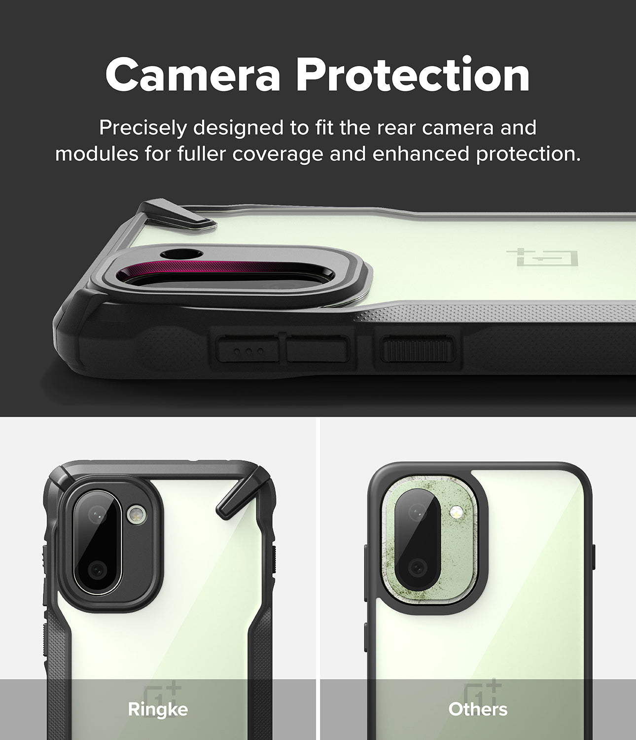 Ringke Fusion-X for OnePlus 15R case with camera protection feature.