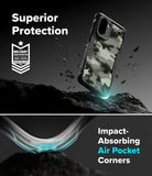 Ringke Fusion-X for OnePlus 15R case with impact-absorbing air pocket corners on a dark background