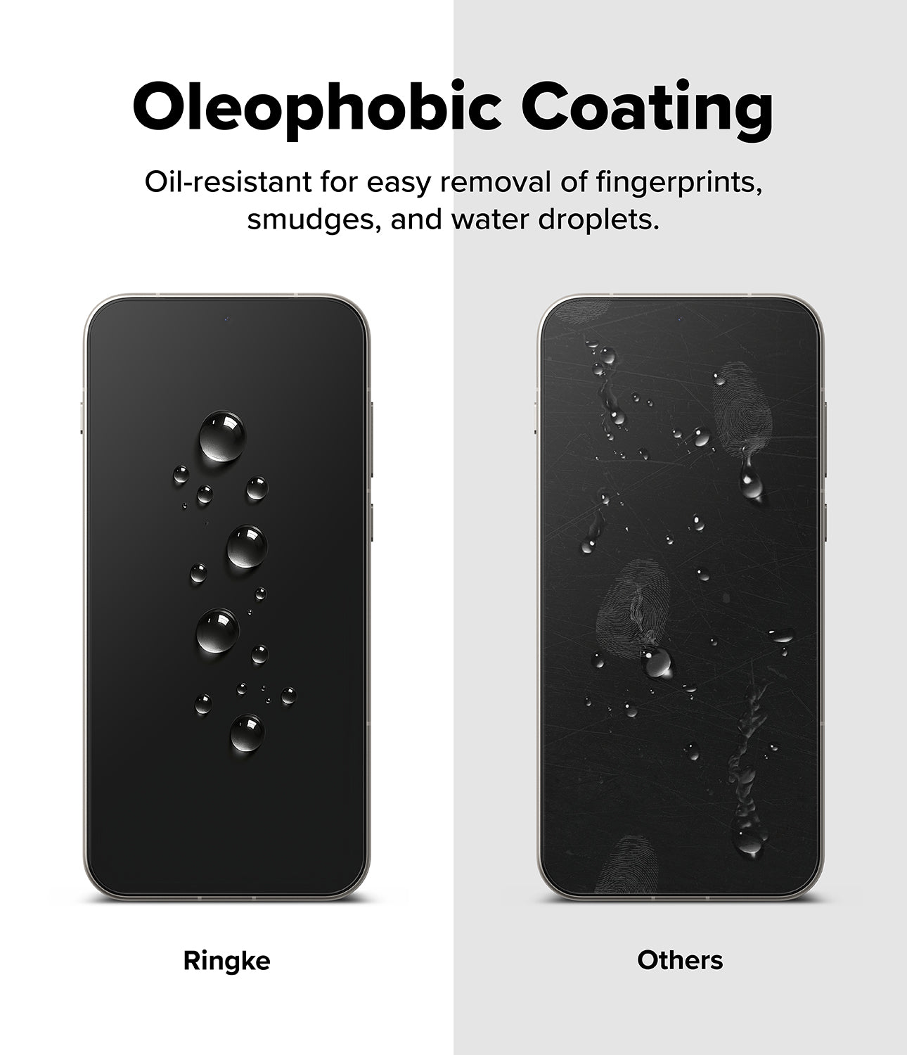 Ringke Easy Slide Tempered Glass for OnePlus 15 Screen Protector. Text reads “Oleophobic Coating”