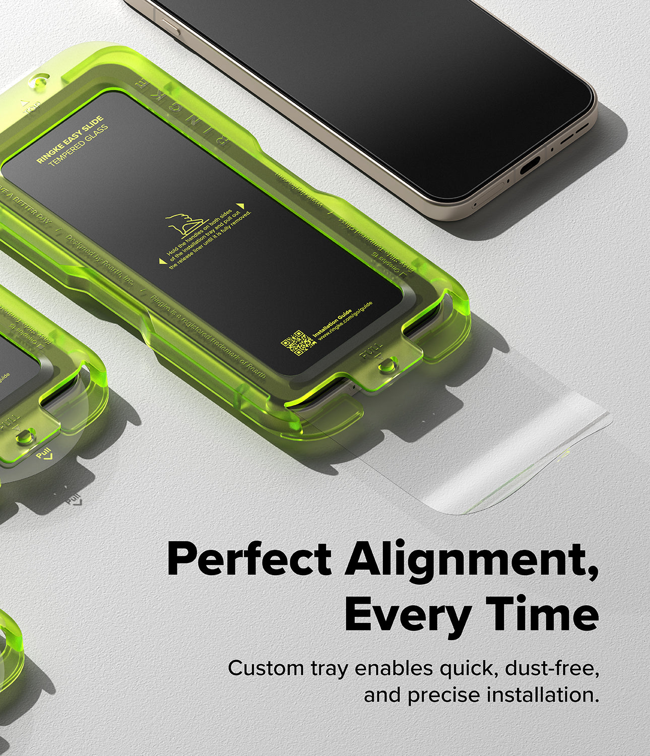 Ringke Easy Slide Tempered Glass for OnePlus 15 Screen Protector. Text reads “Perfect Alignment, Every Time.”