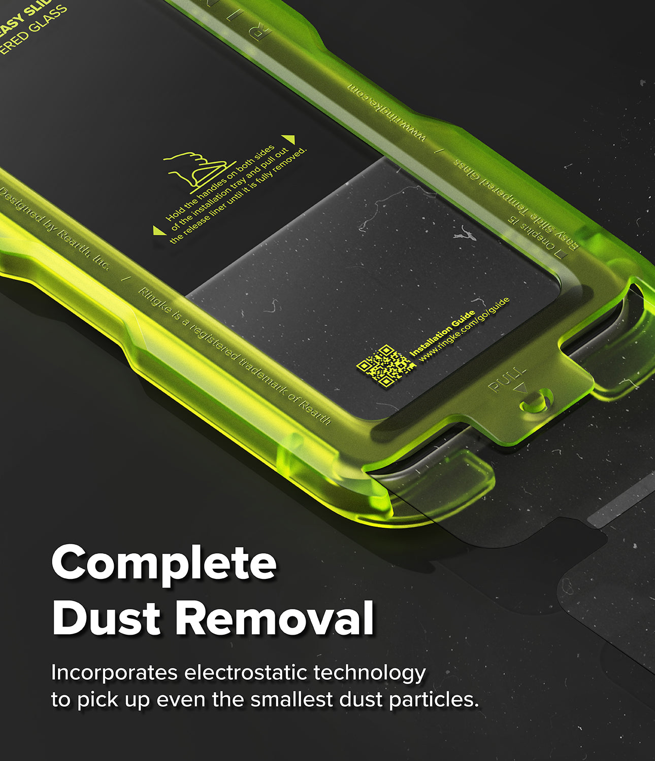 Ringke Easy Slide Tempered Glass for OnePlus 15 Screen Protector.  Text Reads "Complete Dust Removal"