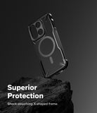 [Bundle] OnePlus 15 | Fusion-X Magnetic - OnePlus 15 | Fusion-X Magnetic - Black magnetic phone case with X-shaped frame resting on a dark rock against a grey background.