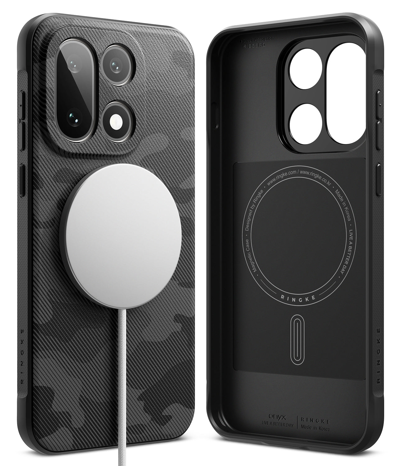 Onyx Magnetic Camo Black Case for OnePlus 15 on a White Background