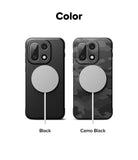 Two Onyx Magnetic cases for OnePlus 15, one black and one camo black, on a white background with 'Color' text above.