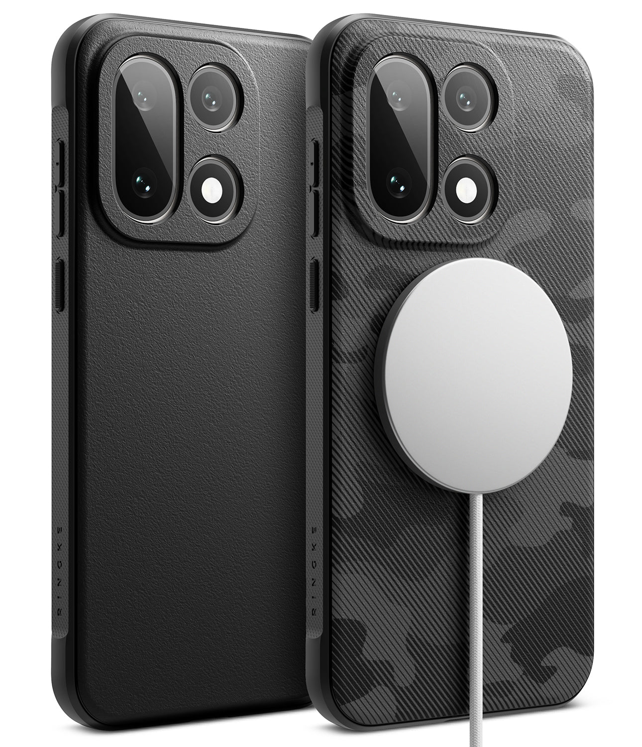 Main image of Onyx Magnetic Case for OnePlus 15 – left side in Black, right side in Camo Black.