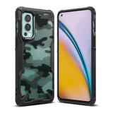 OnePlus Nord 2 Case | Fusion-X - Black rugged phone case with a camo back panel shown from front and rear angles.