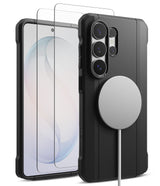 [Bundle] Galaxy S26 Ultra | Onyx α Magnetic - Bundle Galaxy S26 Ultra | Onyx α Magnetic - Black phone case with magnetic charger and screen protector on white background.