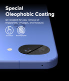 Google Pixel 10a | Camera Glass - Blue phone with oleophobic camera lens protector showing fingerprint resistance.