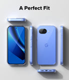 Google Pixel 10a in a Ringke Fusion case on a light gray background, featuring 'A Perfect Fit' text.