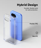 Google Pixel 10a Case | Fusion Matte - Clear hybrid phone case with flexible TPU edges and a hard PC back next to a blue phone.