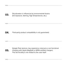 Google Pixel 10a Case | Fusion Magnetic - Text list detailing product disclaimers regarding discoloration and charging.