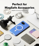 Google Pixel 10a Case | Fusion Magnetic - Blue phone case with magnetic ring surrounded by various MagSafe accessories.