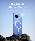 Google Pixel 10a Case | Fusion Magnetic - Clear magnetic phone case on a rock against a blue sky with text overlay.