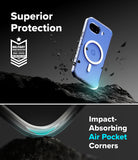 Google Pixel 10a Case | Fusion Magnetic - Clear magnetic phone case floating above rocky terrain with air pocket corners.