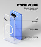 Google Pixel 10a Case | Fusion Magnetic - Clear case with magnetic ring shown next to a blue phone with labels.