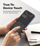 Google Pixel 10a Screen Protector | Tempered Glass - Google Pixel 10a Screen Protector - Hand using a smartphone with a tempered glass screen protector, showing 0.35mm thickness.