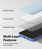 Google Pixel 10a Screen Protector | Tempered Glass - Google Pixel 10a Screen Protector - Exploded view showing oleophobic, tempered glass, and shatterproof layers above a phone.