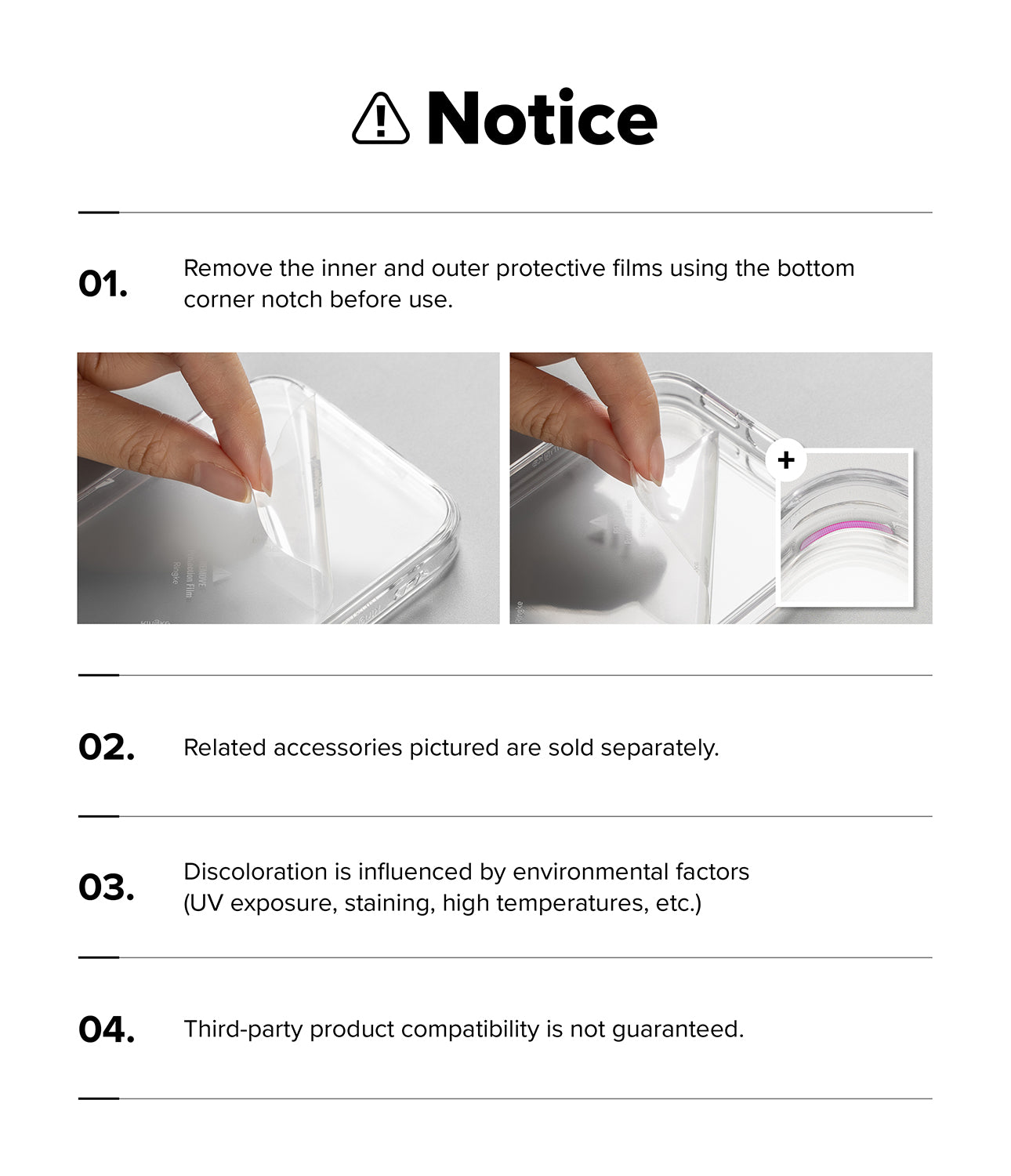 Pixel 11 Pro XL Case | Fusion - Instructions for using a protective film on a product with images of hands removing the film.