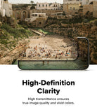 Google Pixel 11 Pro Screen Protector | Easy Slide Privacy Tempered Glass (2 Pack) - A smartphone frame is shown over a beach scene with people, with text below reading 'High-Definition Clarity' and 'High transmittance ensures true image quality and vivid colors.'.