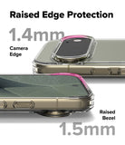 Pixel 11 Pro Case | Fusion - Transparent phone case with raised edge protection shown on a smartphone, with text labels indicating 1.4mm camera edge protection and 1.