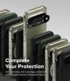 Google Pixel 11 Pro Case | Fusion Magnetic - A promotional product image showing multiple smartphone cases in different colors arranged in a fan-like layout, with a black camera protector accessory attached to the central case. Large text reads, 'Complete Your Protection' and 'Get seamless, full coverage protection with Ringke Camera Tempered Glass.