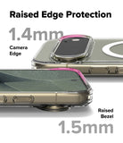 Google Pixel 11 Pro Case | Fusion Magnetic - Transparent phone case with raised camera and bezel protection, shown on a phone from front and back angles with text indicating 1.4mm camera edge and 1.