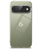 Google Pixel 11 Pro XL Case | Fusion - A clear protective phone case fitted on a Google Pixel smartphone, showing the phone's olive green back panel and a gold Google 'G' logo. The case itself is transparent, visible around the edges and camera cutout.
