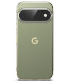 Google Pixel 11 Pro XL Case | Fusion Matte - A clear protective phone case fitted on a Google Pixel smartphone, showing an olive green phone back with a light gold Google 'G' logo and a transparent camera bumper, set against a plain white background.