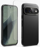 [Bundle] Google Pixel 11 Pro | Onyx (BK) + Screen Protectors - A black textured phone case shown from the back alongside a matching clear screen protector, displayed on a smartphone mockup against a clean white background.