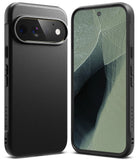 Pixel 11 Pro Case | Onyx - Two views of a black textured phone case on a white background, showing the back with a large camera cutout and the front with a black bumper edge.