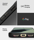 Pixel 11 Pro Case | Onyx - A black protective smartphone case shown in a three-panel feature graphic. The top-left panel shows covered buttons with text reading 'Covered Buttons.