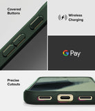 Pixel 11 Pro Case | Onyx - A black protective smartphone case shown in a three-panel feature graphic. The top-left panel shows covered buttons with text reading 'Covered Buttons.