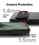 Google Pixel 11 Pro Case | Onyx Magnetic - Black camera protection ring for a smartphone, shown installed on the back of a phone case. The graphic includes text overlays reading 'Camera Protection', '1.