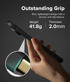 Google Pixel 11 Pro XL Case | Onyx Magnetic - A hand holding a slim black smartphone case against a dark gray background, with text reading 'Outstanding Grip' and product specs: weight 37.6g and thickness 2.