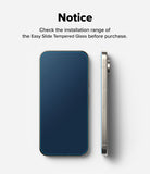 Google Pixel 11 Pro / 11 Screen Protector | Easy Slide Tempered Glass (2 Pack) - A smartphone shown from the back and side on a light gray background, with text above that reads: 'Notice Check the installation range of the Easy Slide Tempered Glass before purchase.' The phone screen area appears to be a dark blue textured sample, likely indicating the tempered glass color or fit area.