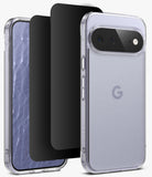[Bundle] Google Pixel 11 | Fusion Matte + 360° Privacy Protectors - A clear protective phone case shown on a smartphone, alongside two black screen protectors, displayed against a clean white background.