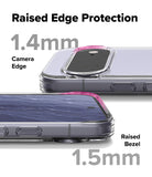 Google Pixel 11 Case | Fusion - Promotional graphic for a phone case showing raised edge protection with text labels 'Raised Edge Protection', '1.4mm Camera Edge', 'Raised Bezel', and '1.